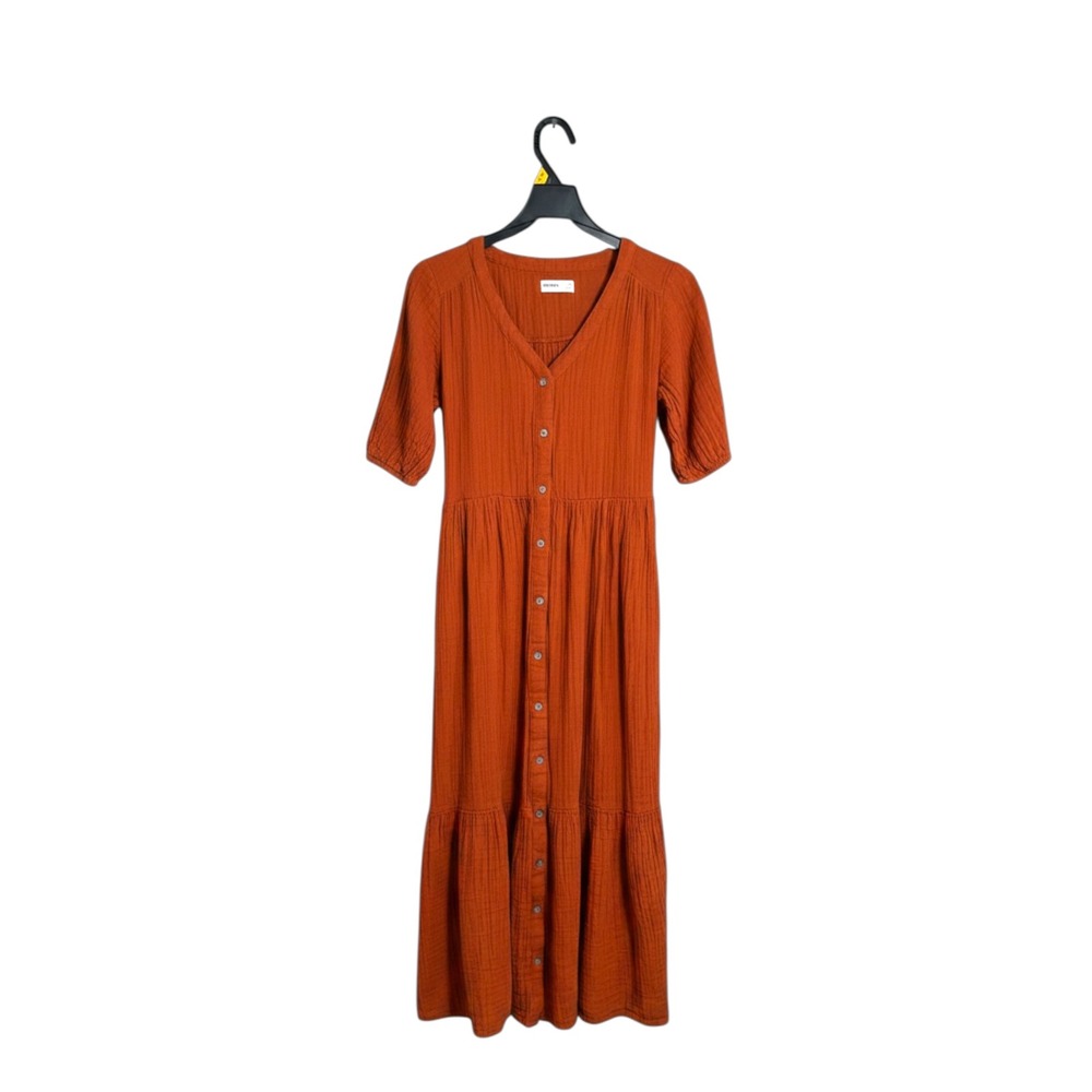Sonoma Goods for Life Rust Orange 100% Gauze Cotton Maxi Dress XS Button Front